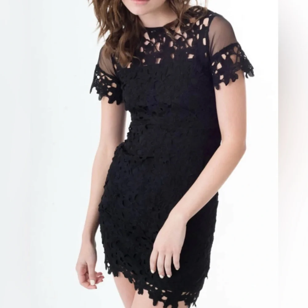 Romeo & Juliet Couture Black Lace Mesh Dress Floral Lace Sheath A-Line Grunge